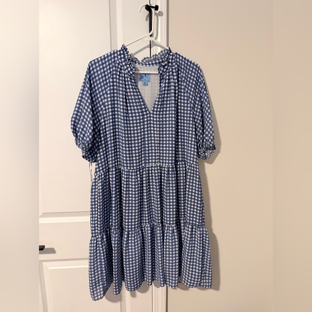 CeCe Blue Gingham Tiered Babydoll Dress